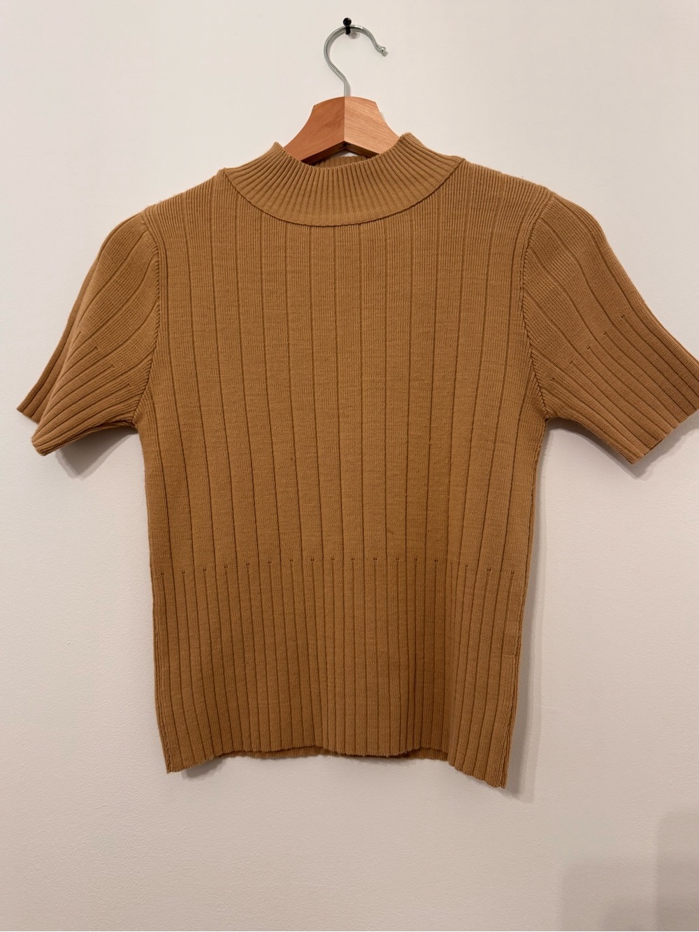 Koton NWOT Short-Sleeve Ribbed Mock Neck Top in Camel Brown